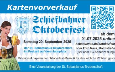 Kartenvorverkauf beginnt: 15. Oktoberfest der St. Sebastianus Bruderschaft Schiefbahn